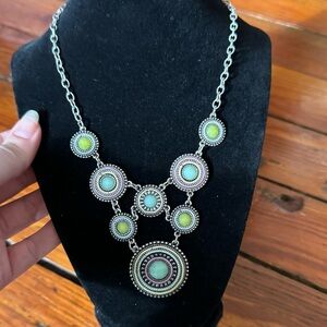 Beaded Statement Bib Colorful Silver Necklace Sold at Anthropologie